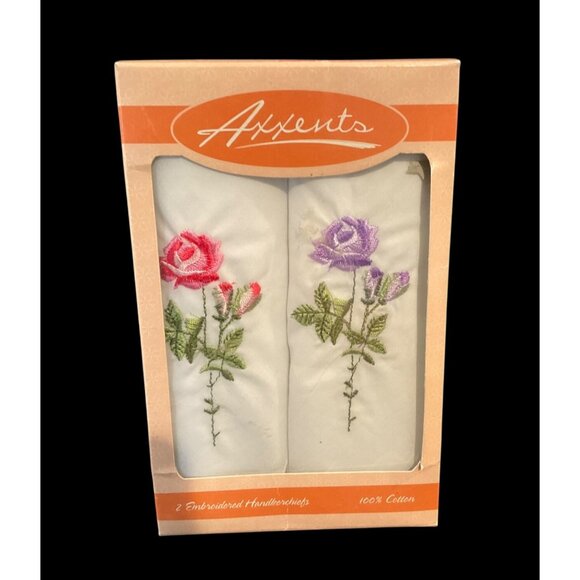 AXXENTS Embroidered Floral White 100% Cotton Handkerchiefs Gift Set 11" x 11" - Picture 1 of 3